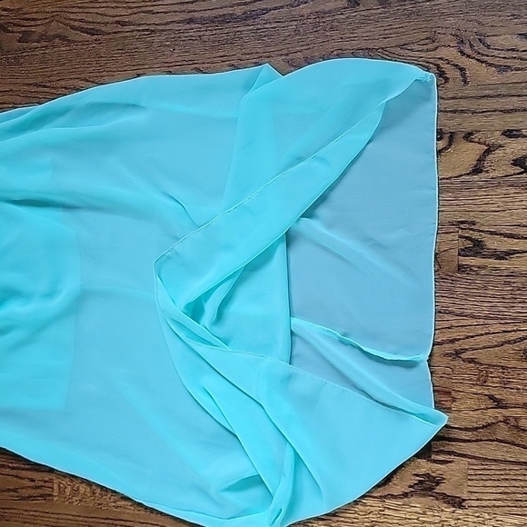 Blue Maxi Sheer Ruffled Embroidered Racerback Straps Flowy Babydoll Halter Dress - Picture 8 of 16